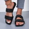 Women's Wide Width Square Toe Slides - Flat Sole Single Strap Sandals for Summer, Outdoor Casual Mules