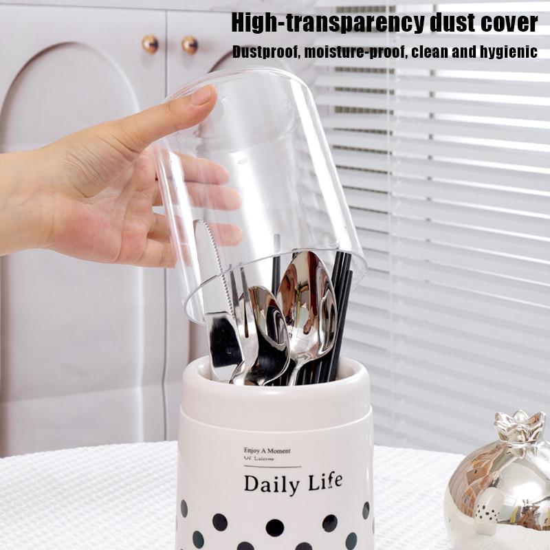 Seau à baguettes anti-poussière Porte-ustensiles avec drainage Organisateur pour baguettes, cuillères et fourchettes