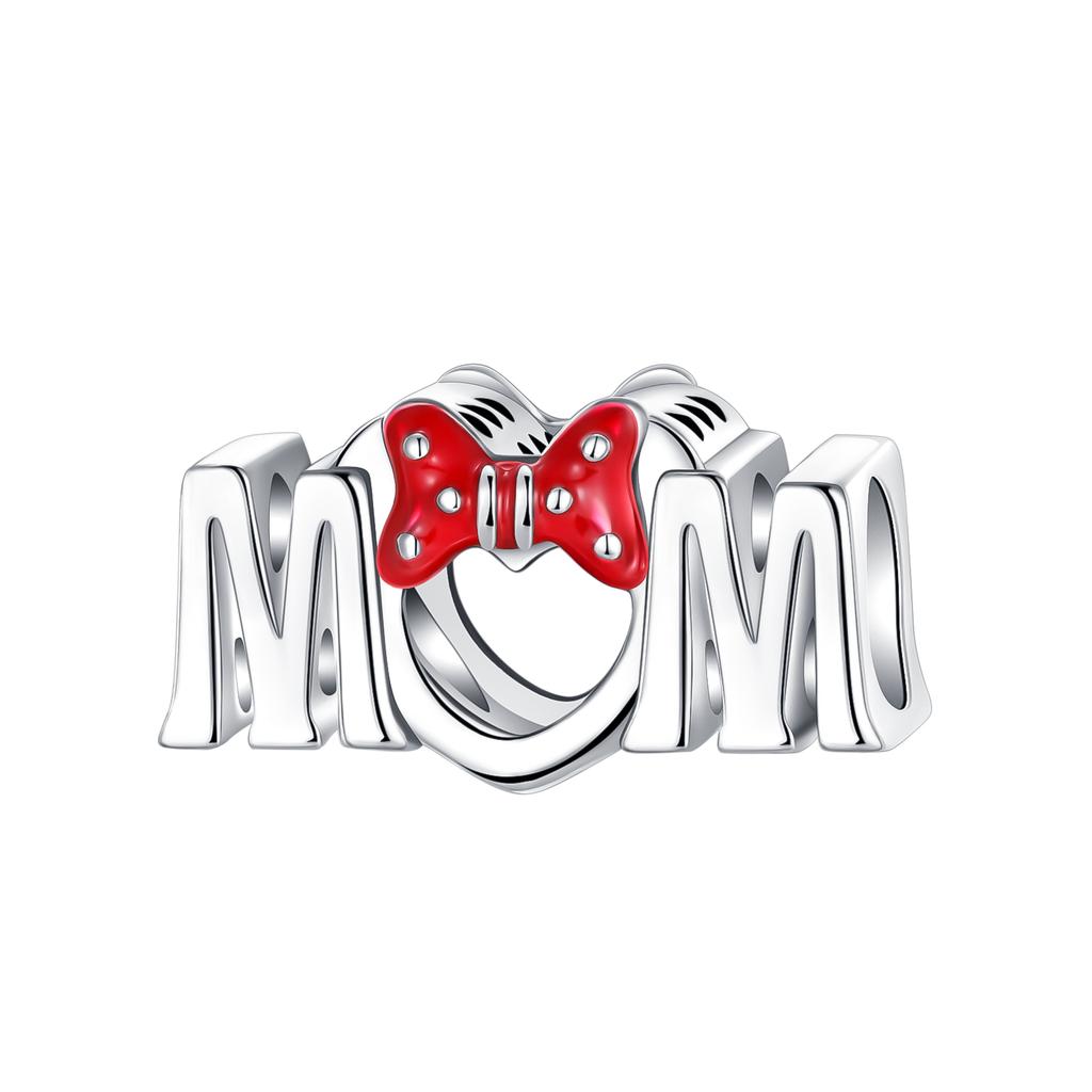 925 Silver Pink Bow Charms Earrings Rings Christmas Bell Pendant for DIY Jewelry Gift