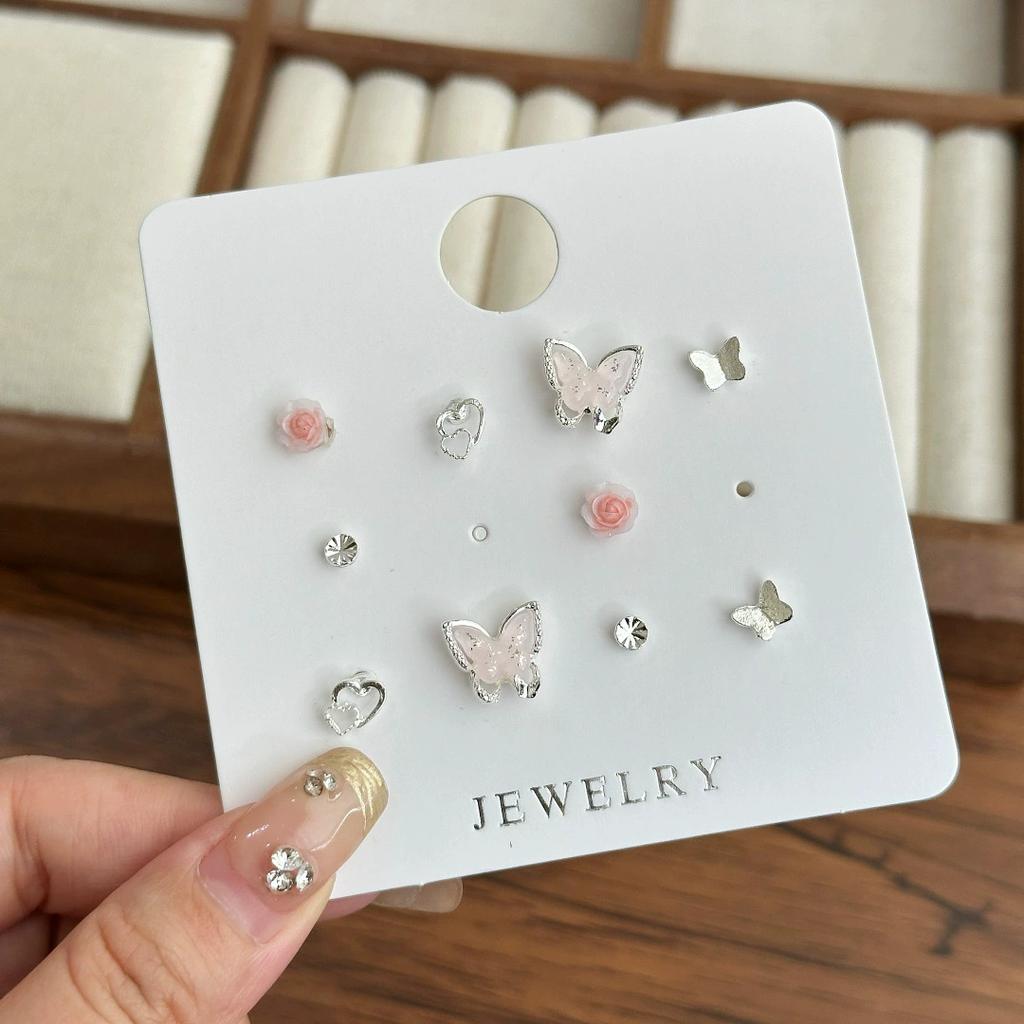 6-Piece Set Of Stud Earrings, Mango Chain Design Ear Buckle Earrings, Temperament Versatile Planet Zircon Earrings.