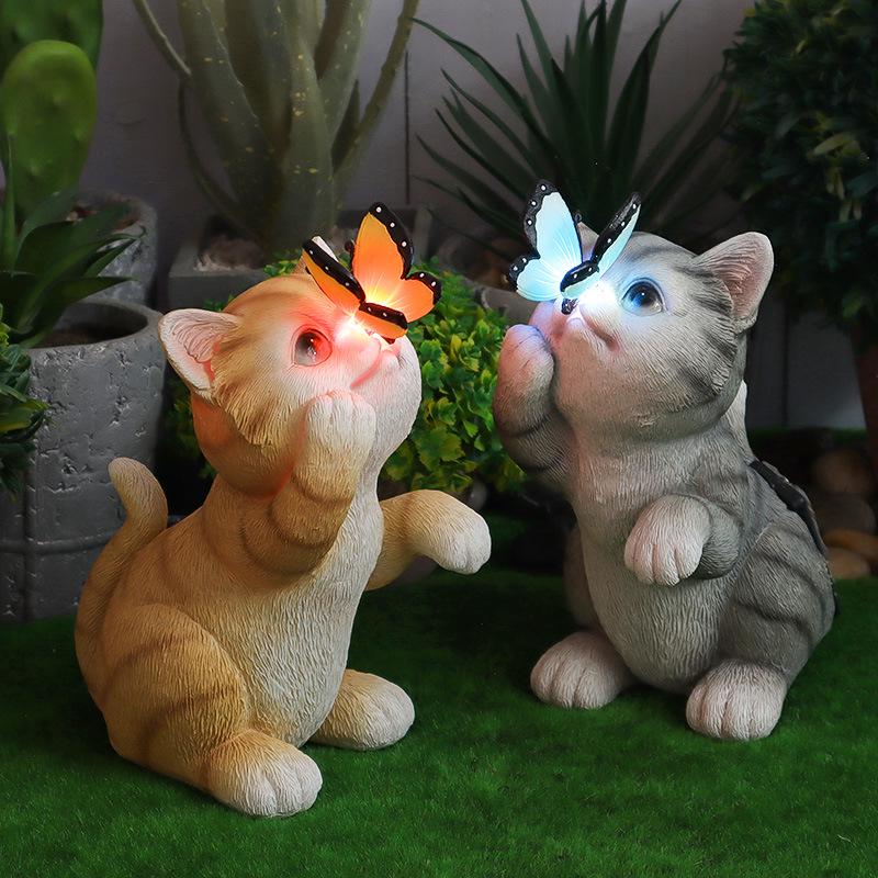 Kreatives solarbetriebenes Katzen-Garten-Nachtlicht-Ornament im amerikanischen Stil