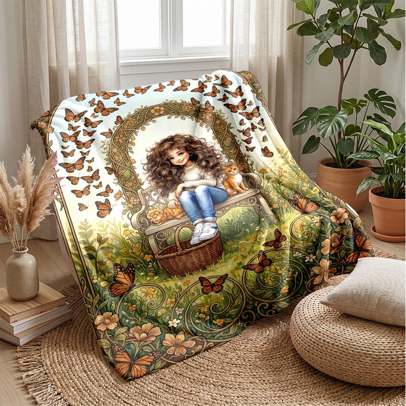 Furry Cat Night Scene Theme blanket Lightweight Warm Flannel Blanket Decorative Throw Blanket for Home Decoration