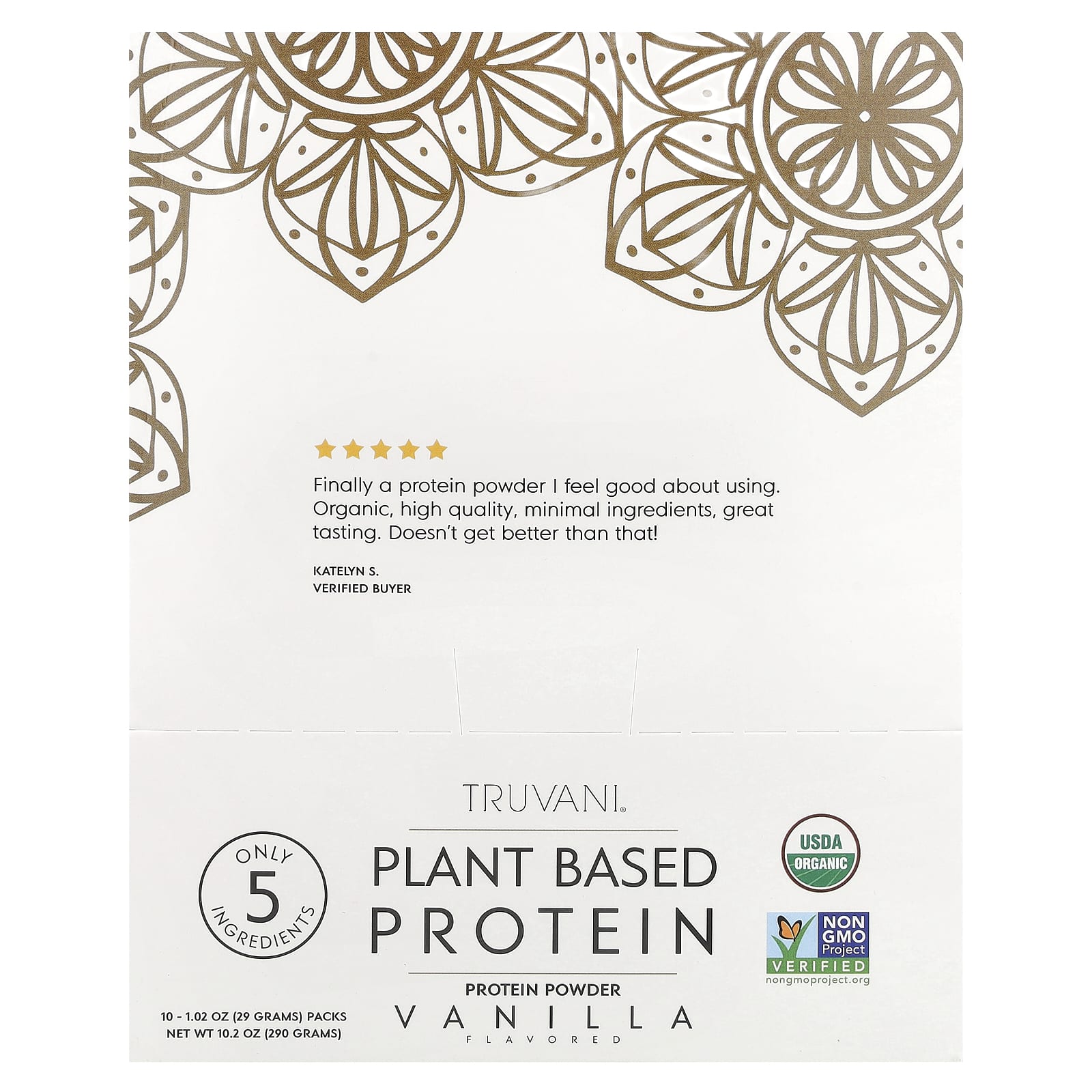 

Truvani, Plant-based Protein Powder, Vanilla, 10 packs, 1.02 oz (29 g) each