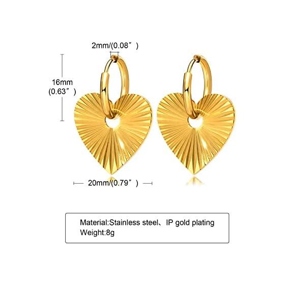 Rockyu Hoop Earrings for Women, Gold Brand, Heart Earrings, Swaying Pattern, Light Surface, Mirror Surface Treatment, Surgical Stainless Steel,