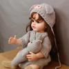 Realistic Reborn Baby Girl Doll Toys 55cm Silicone Full Body Bebe Rebirth Toddler Doll with Rooted Curly Hair Grey Knitted Romper Baby Dolls for Kids