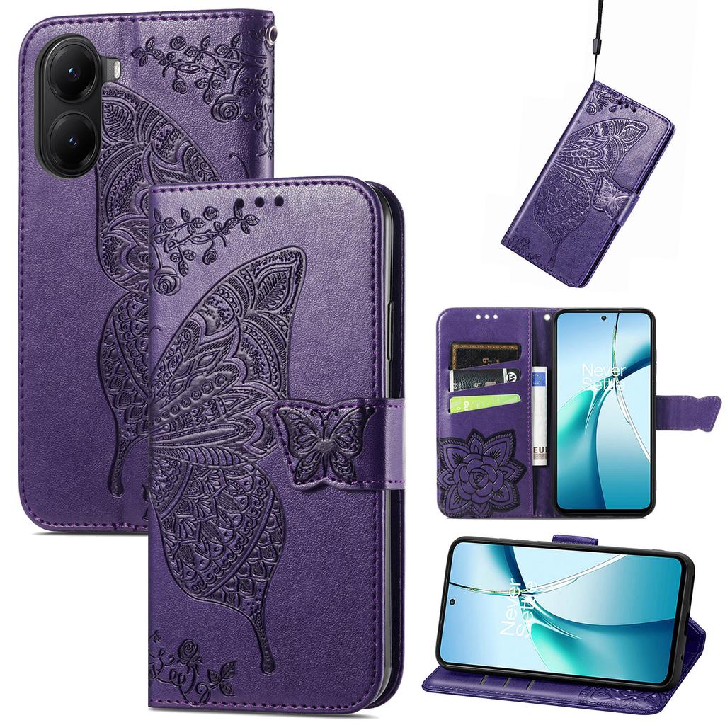 For Xiaomi Redmi Turbo 4 5G/Xiaomi Poco X7 Pro 5G Case with Strap Butterfly Pattern PU Leather Wallet Phone Cover