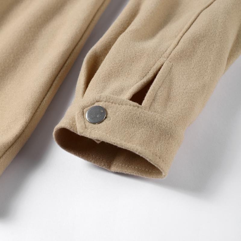 Women's Pocket Fashion Commuter Solid Color Coat Polo Collar Single-breasted Woolen Jacket Vintage Thicked Overcoat