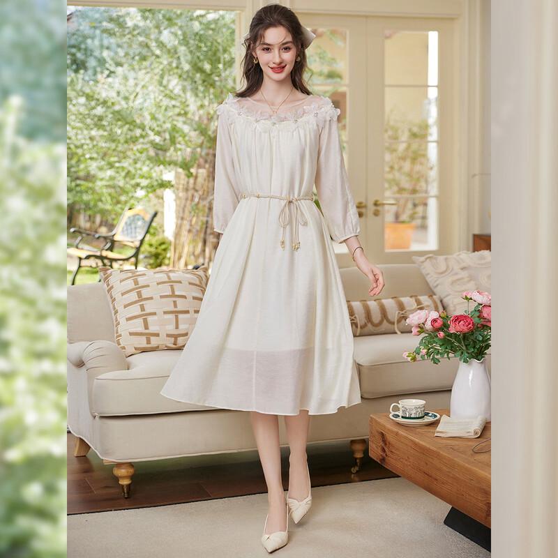 Bailuyu Women's Loose-Fit 3/4 Sleeve Round Neck Maxi Dress