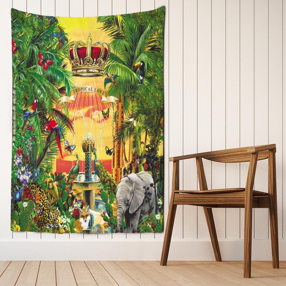 Cartoon Tropical Animal World Tapestry Wall Hanging Kawaii Modern Home Boho Hippie Art Aesthetic Room Decor