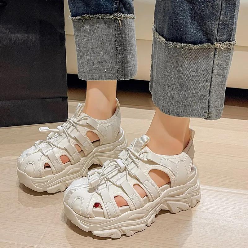 Fashion Sports Sandals 2024 Summer New FashionThick-soled Increase Outside To Wear Leisure Small Fragrant Wind Beach Sandals Daddy Shoes