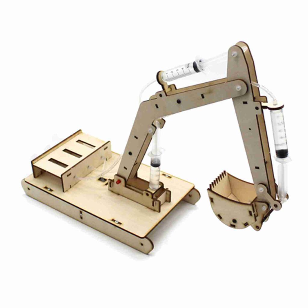 Manual DIY Model Toy Hydraulic Wooden Excavator Assembly Model Set Experiment Digger Mould(NO.1