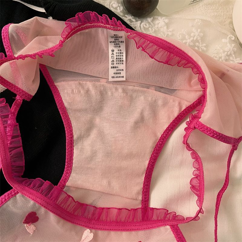 Sweet Style Hollow Out Sexy Underwear for Women In Summer Thin Mesh Low Waist Embroidered Triangle for Women