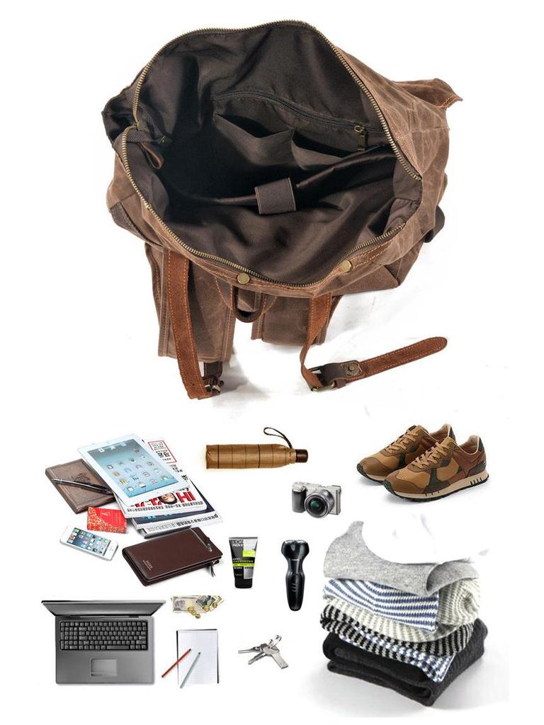 Waterproof Waxed Canvas Travel Backpack with Color-block Design for Men and Women, Fits Laptops