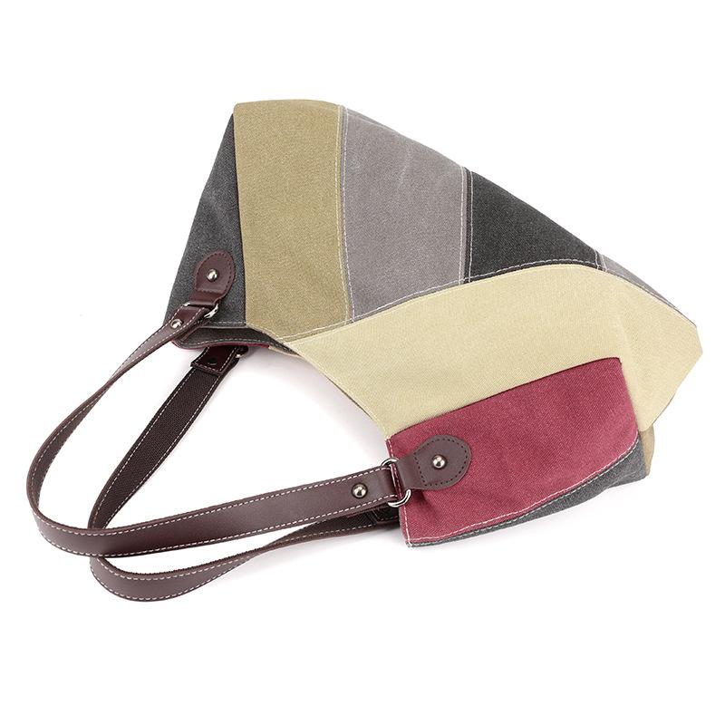 Shoulder Bag Women's Bag Trend Simple Fashion Large Capacity Splicing Color Collision Canvas Bag