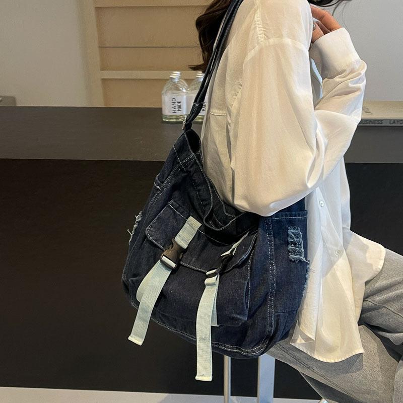 Large Capacity Canvas Bag Crossbody Bag Messenger Bag College Students Denim Shoulder Bag