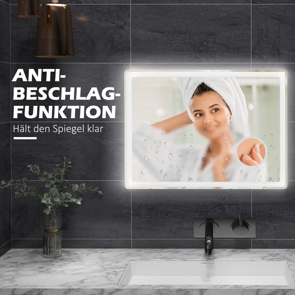 LED Badezimmerspiegel mit Lichtern, 3-fach Vergrößerungsspiegel, Dimmbarer beleuchteter Badezimmerspiegel, Schminkspiegel mit 3 Farben vorne und Hintergrundbeleuchtung, Intelligente Touch-Bedienung