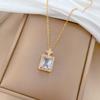 Geometric Luxury Crystal Zircon Pendant Necklace for Women Stainless Steel Chain Bling Wedding Party Jewelry Accessories Gifts