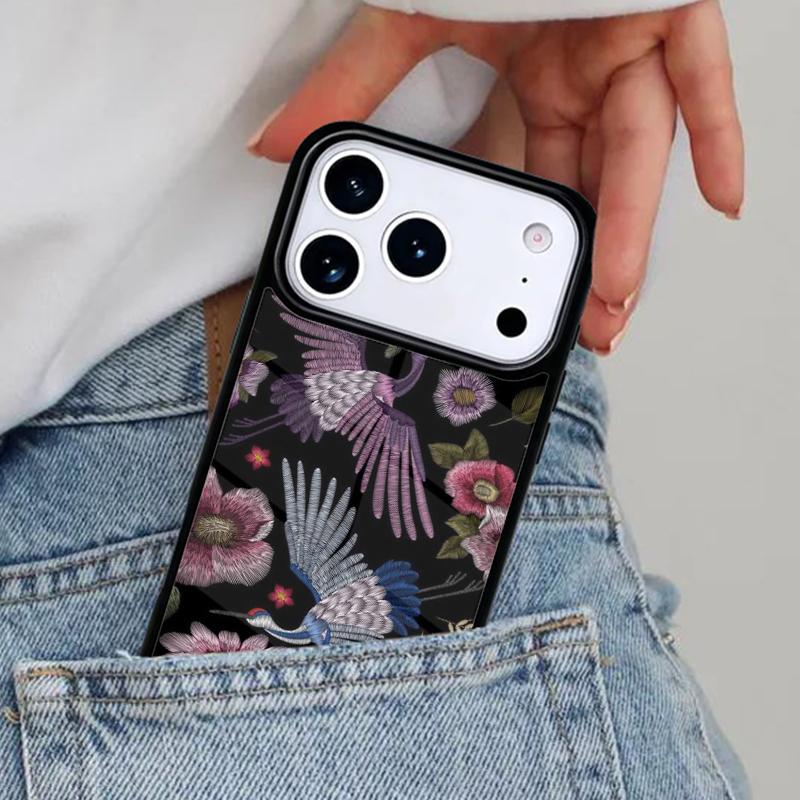 Embroidery Flowers Phone Case for iPhone 16e 15 14 13 12 17 Pro Max Plus Air 17pro Cover Coque