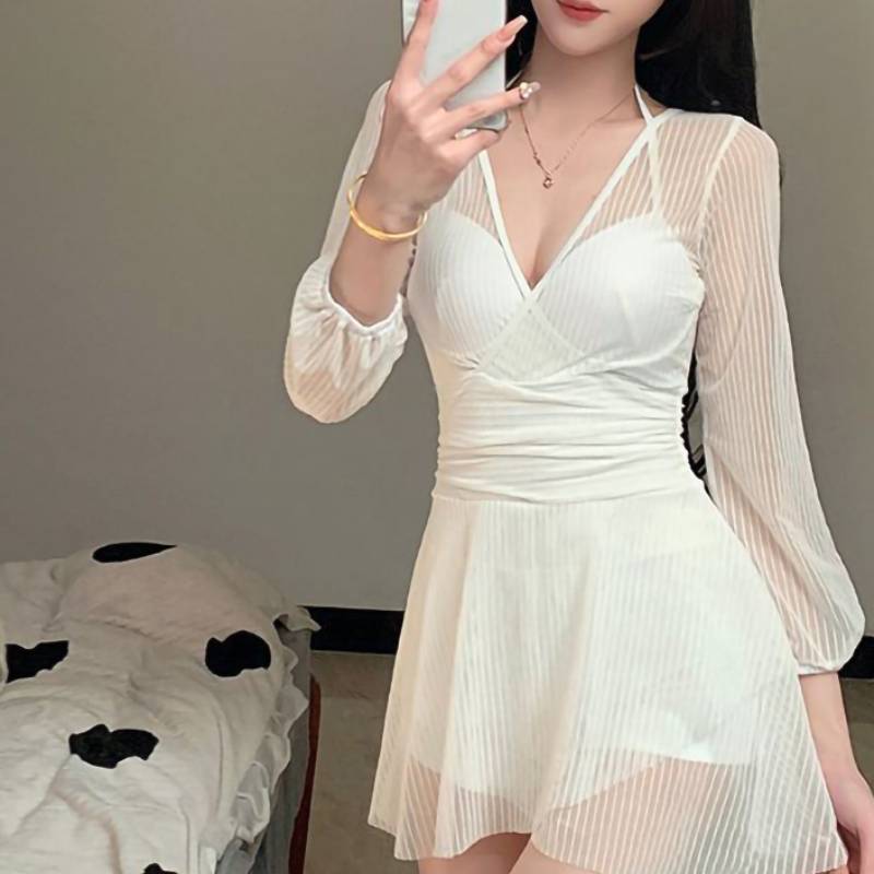Classic Womens Swimsuit With Solid Color Long Sleeve For Swim And Water Sports