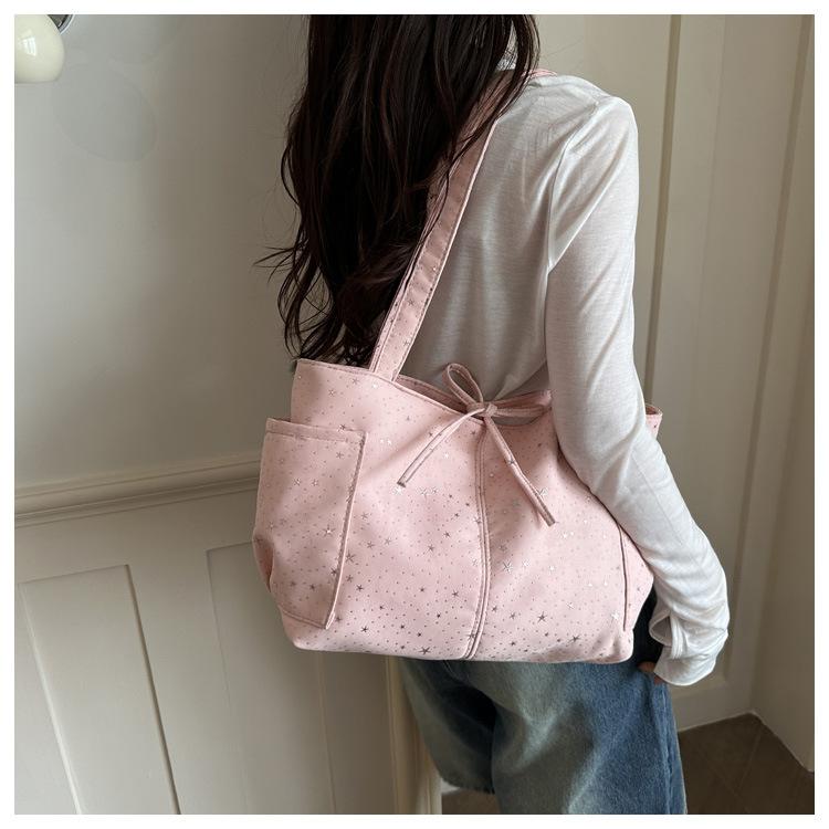 Simple Star Pattern Canvas Tote Bag for Women Large Capacity Casual Shoulder Handbag KTB