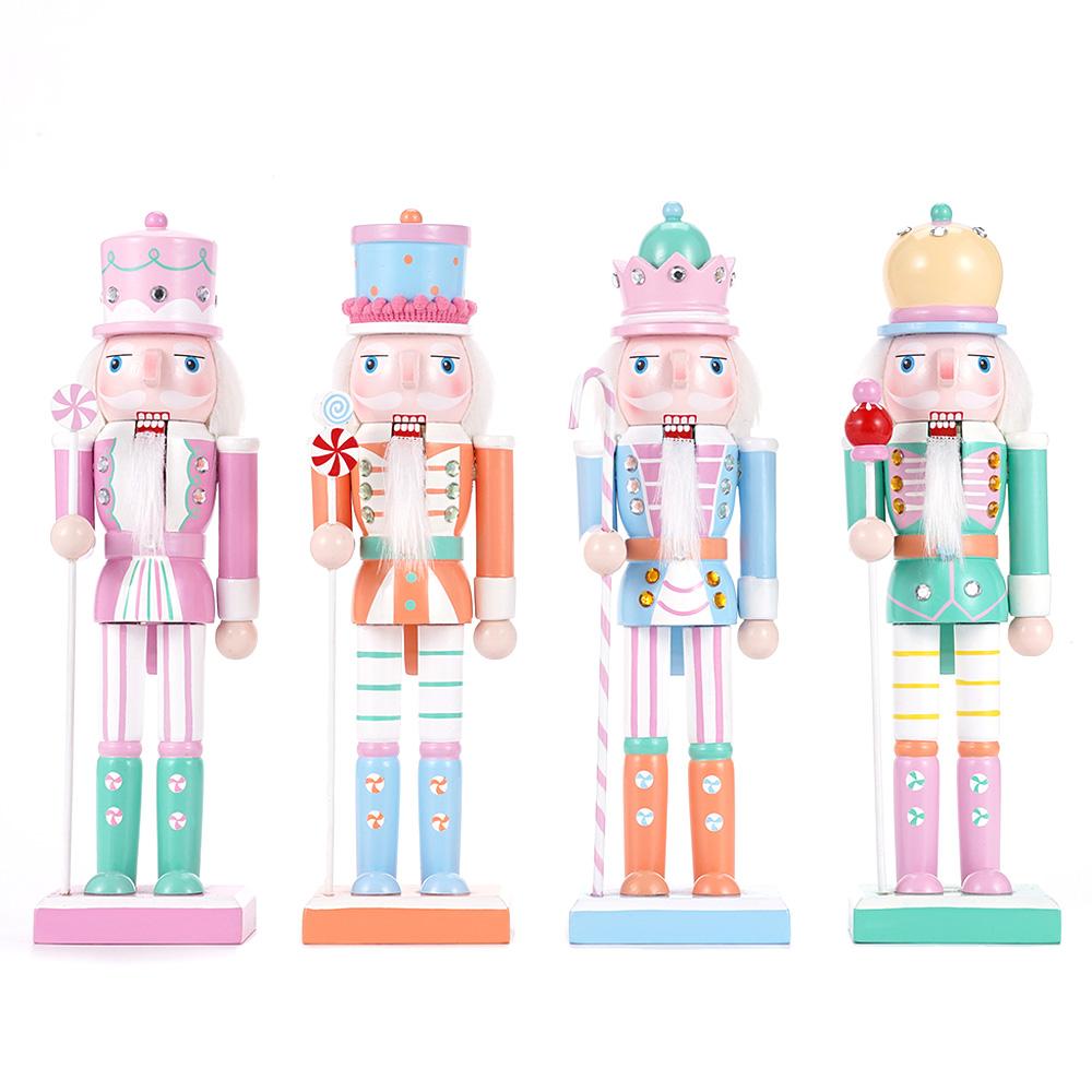 25cm Wooden Nutcracker Ornament Candy Series Soldier Statues Handcraft Doll Toy Home Office Decoration Statues Christmas Gift