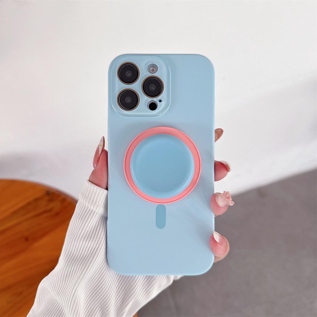 Cute Folding Bracket Kickstand Candy Color Summer Phone Case for iPhone 12 13 14 15 16 Pro Max Wireless Charging Magnetic Cover