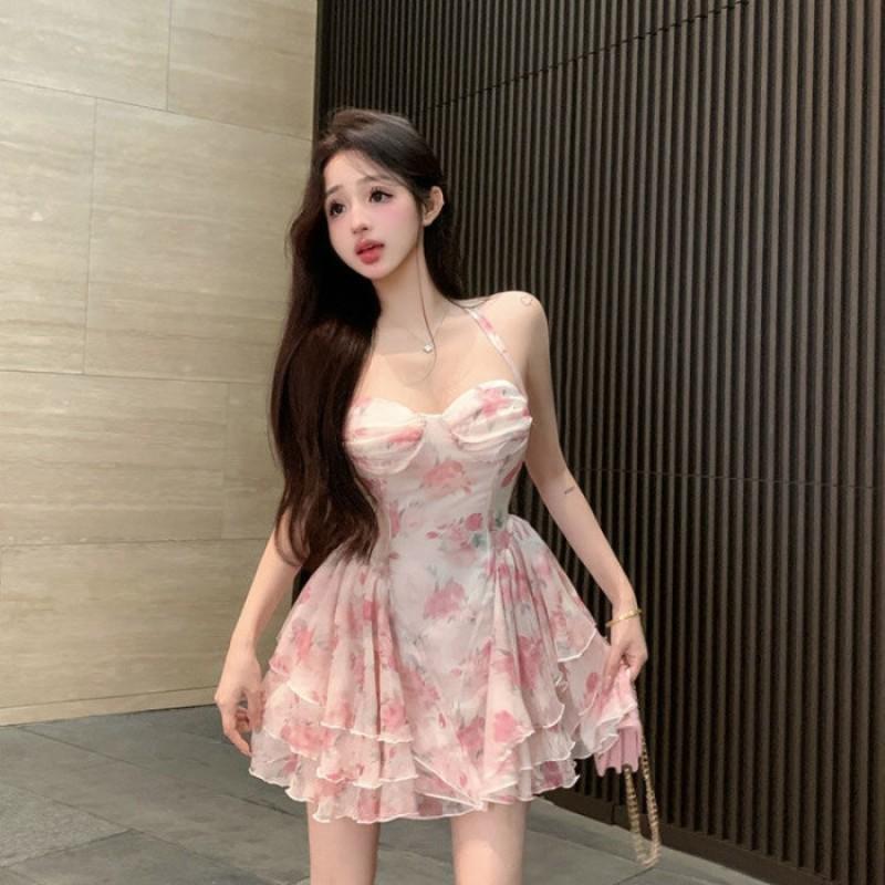 Floral A-Line Mini Dress With V-Neck Sleeveless Fit-and-Flare Silhouette
