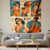 Retro-inspired Fashion and Lifestyle Imagery with Vibrant Warm Tones. Patterned Tapestry for Bedroom and Living Room Home Decor
