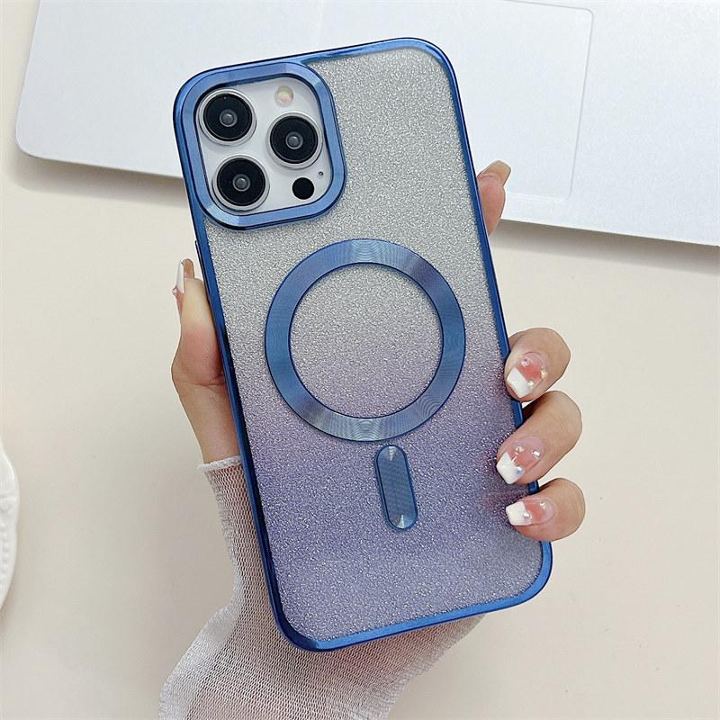 Luxusní Gold Shield Electroplated Gradient Color Glitter Magnetic Bezdrátové nabíjecí pouzdro pro iPhone 14 13 12 11 Pro Max Ochranný kryt proti pádu