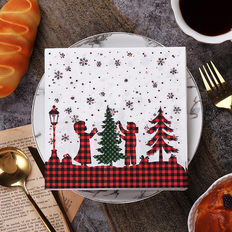20Pcs/pack Christmas Series Printed Paper Disposable Tableware Sqaure Napkin Tissues Xmas Party Decoration