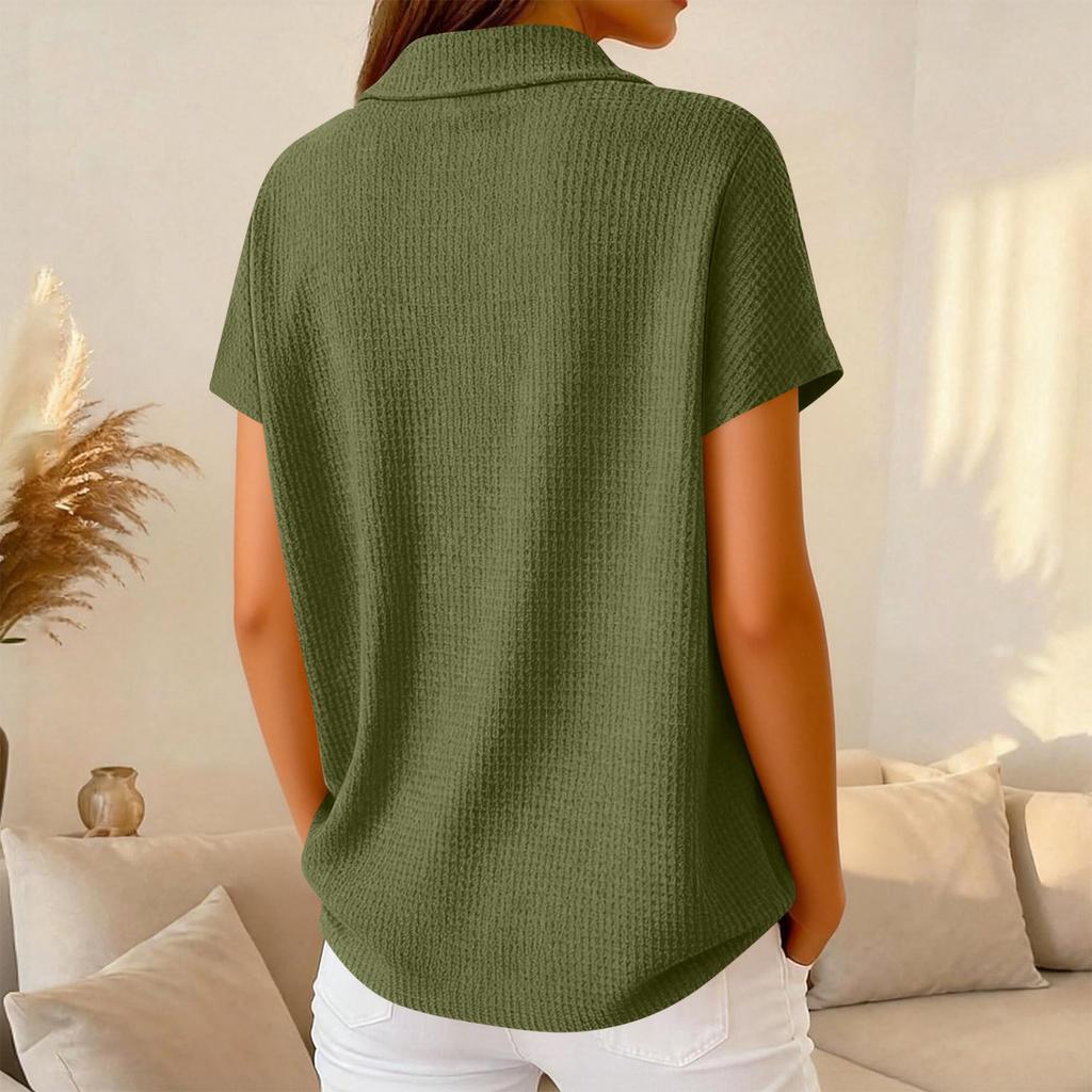 Women's Fashion Casual Lapel Short Sleeve Color Shirt Women's Up Tops