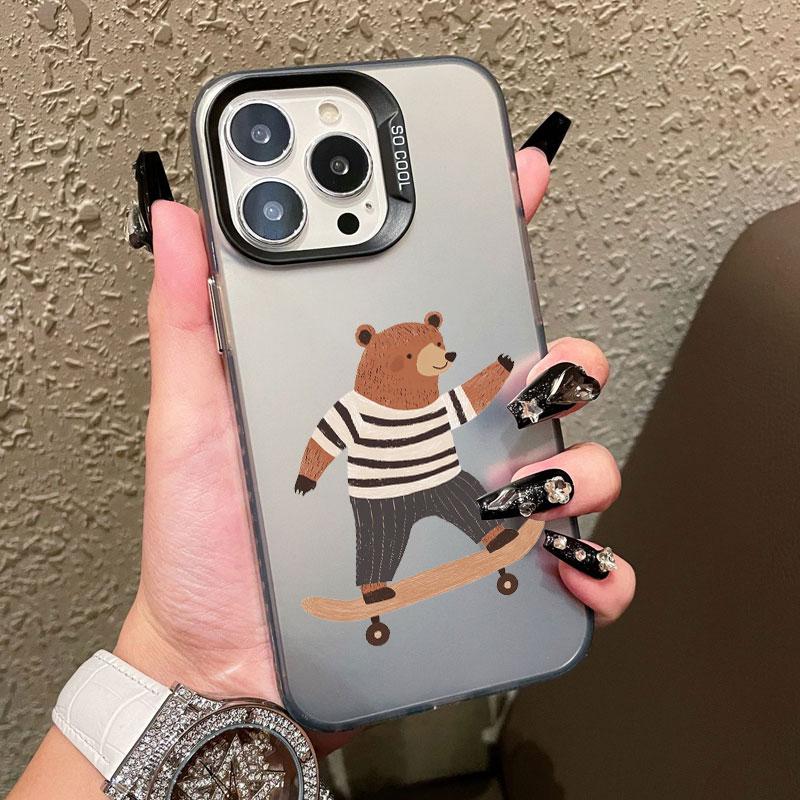 Cartoon Cool Skateboard Bear Laser Phone Case for IPhone 17 14 15 16 Pro Max Plus 12 13 Mini 11 Pro Max 17 Air Shockproof Covers