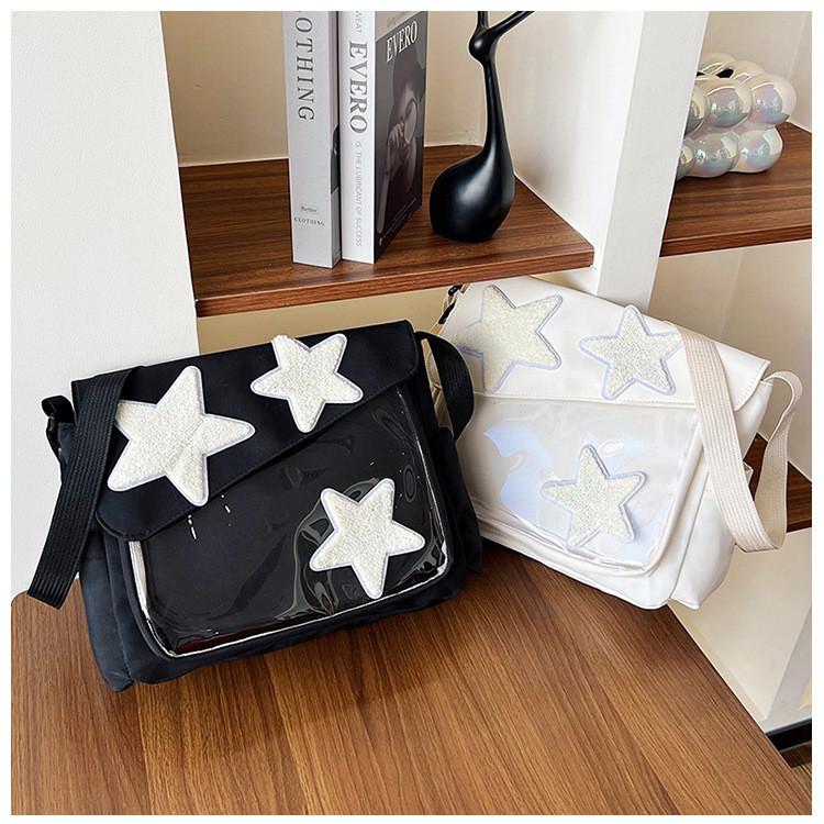 2024 New Star Pattern Canvas Tote Bag Street Fashion Large Capacity Shoulder Crossbody Bag