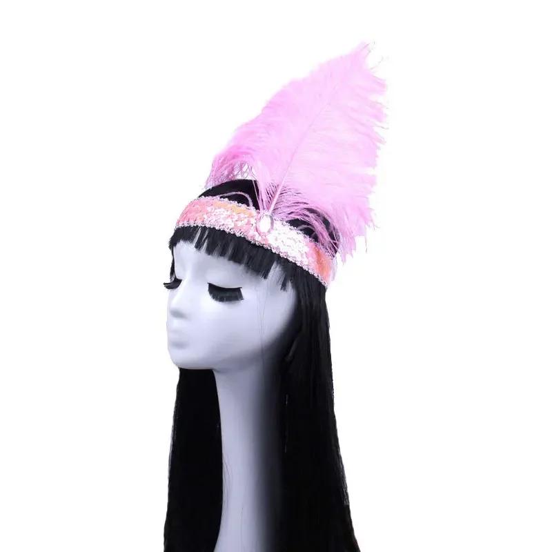 Festival Stage Performance Props Headband Indian Feather Hat Halloween Cosplay Savage Feather Headdress Carnival Masquerade