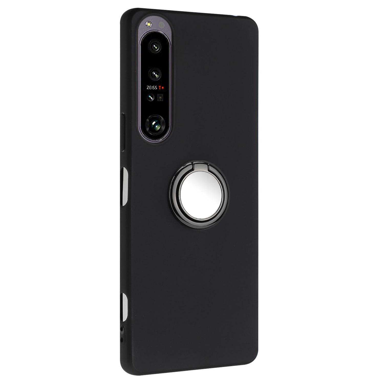 

Мягкая задняя крышка из ТПУ для Sony Xperia 1 IV 5G, матовый противоударный чехол для телефона с кольцом-подставкой Black