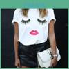 Trendy Women's Short Sleeve Graphic T-shirt With Black And White Print For Stylish Streetwear