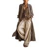 Women's 3 Piece Outfit Long Sleeve Button Down Shirt Wide Leg Pants Set