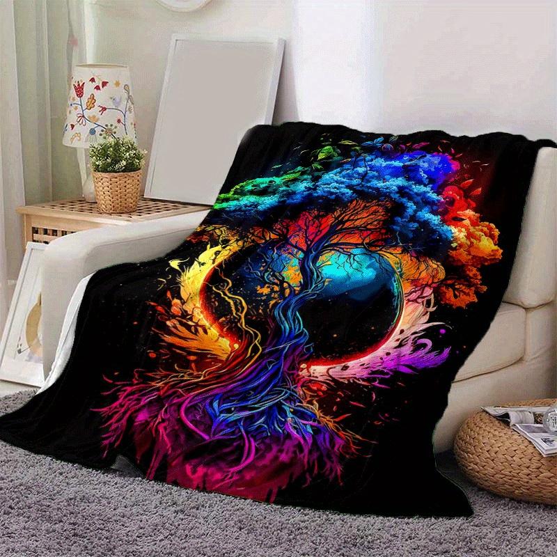 

1pc Tree of Life Printing Lightweight Flannel Blanket, Comfortable and Warm Blanket, for Camping Sofa Bed and Couch Office, in All Seasons 130cmx150cm