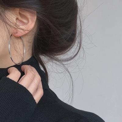 Simple Vein Earrings Female High-level Elegant Simple Lightweight Minimalist Hoop Earrings Large Earrings Blue Cold Wind Silver Circle Earrings