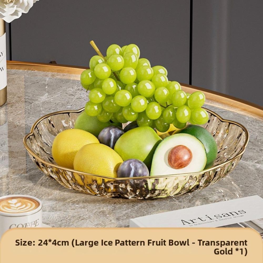 

PET Glacier Fruit Bowl Gold-Trimmed Edge Thickened Shatterproof Snack Display Plate Large Capacity Glacier Texture S