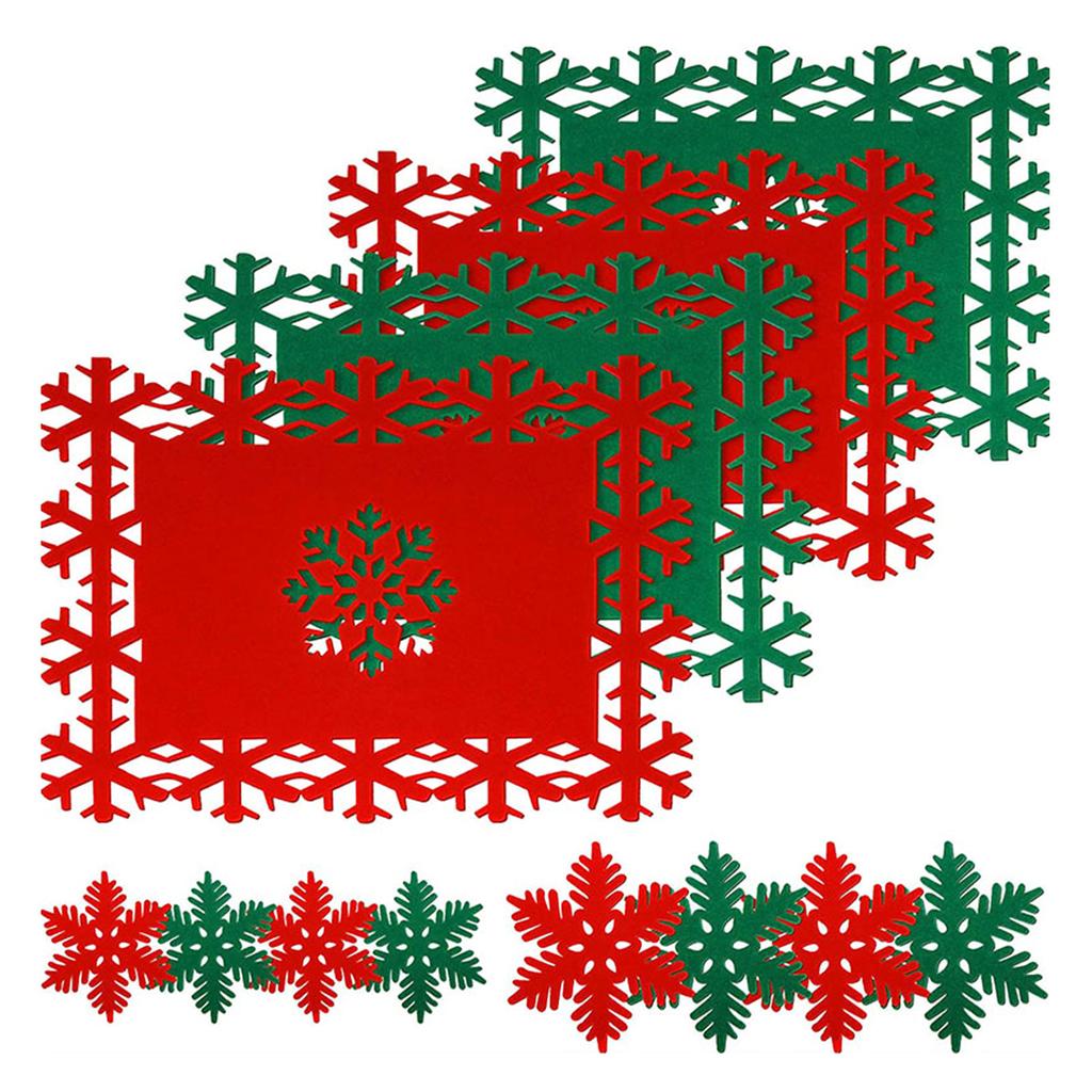 12Pcs Festival Felt Table Mats Heat Resistant Placemats for Christmas Dining Elegant Snowflake Shaped Tableware Mats