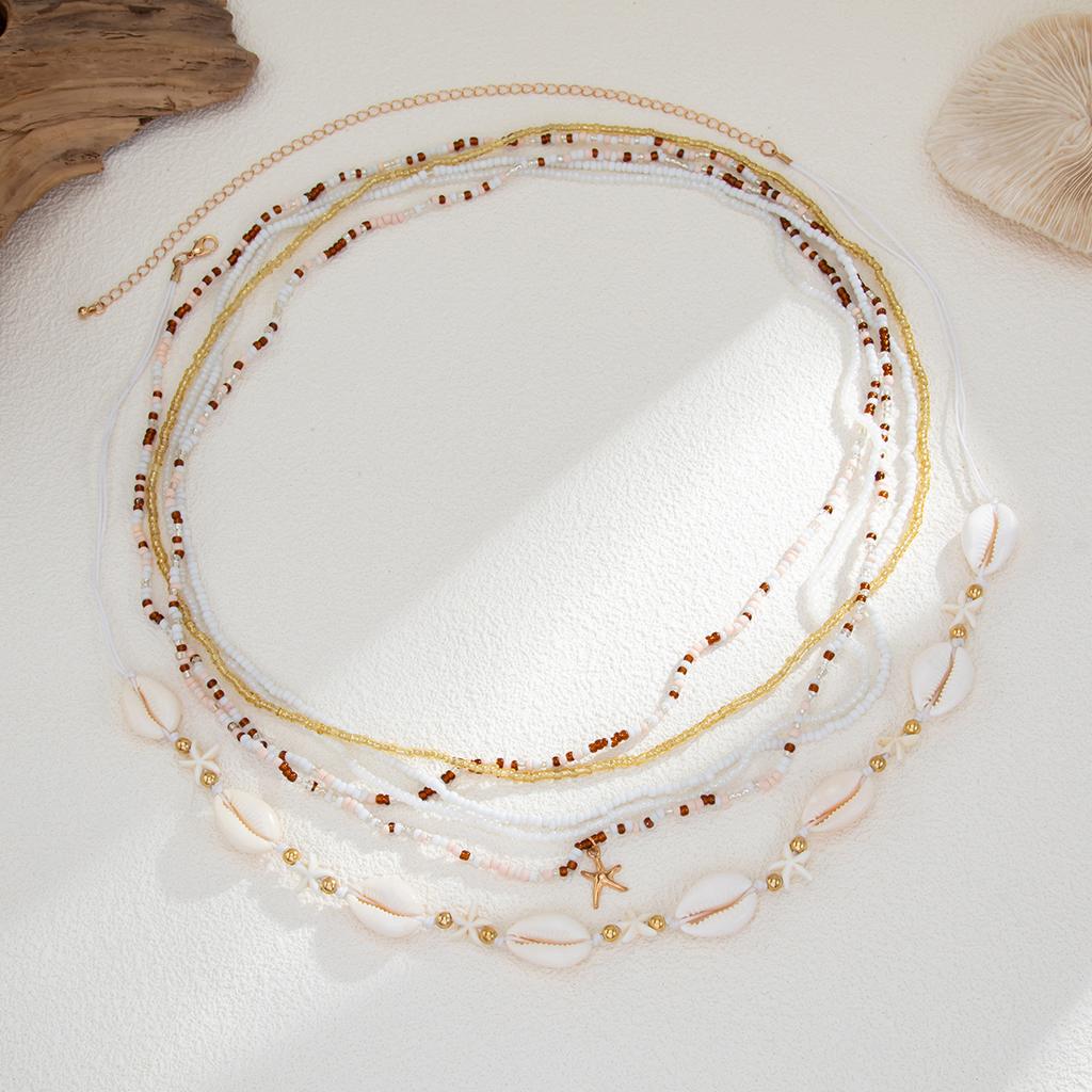 Bohemian Vacation Shell Rice Bead Waist Chain, Beach Starfish Bodychain Female