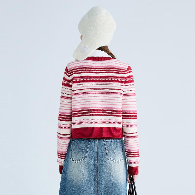 Ledin 2025 Spring Striped Round Neck Knit Cardigan