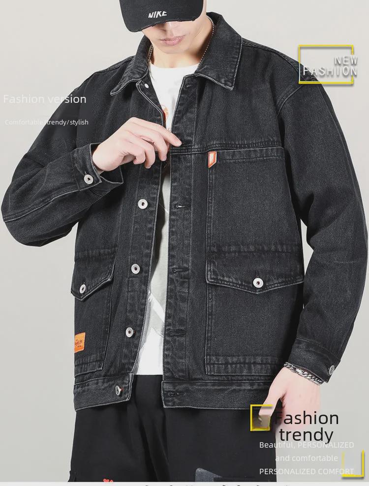 Men's Japanese Style Multi-Pocket Denim Jacket - Trendy Loose Fit for Spring & Autumn