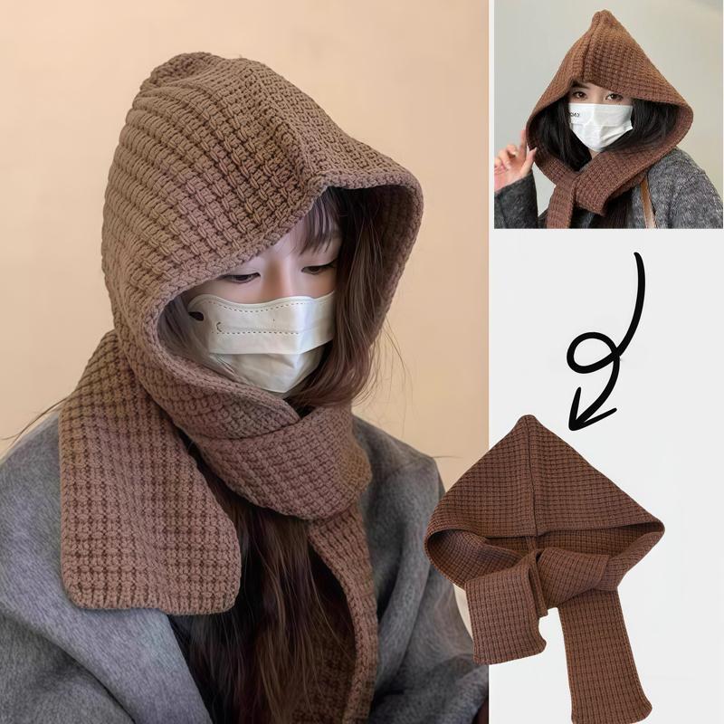 Scarf Integrated Warm Autumn And Winter Hooded Shawl Hat Dual-Purpose Knitted Scarf Wool Hat