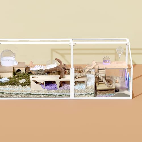 Tafit Hamster House, Wooden Hideout, Small Animal Pet Tunnel Exploration Toy, Secret Peephole for Dwarf Hamsters, Syrian Hamsters, Gerbils, Hedgehogs,