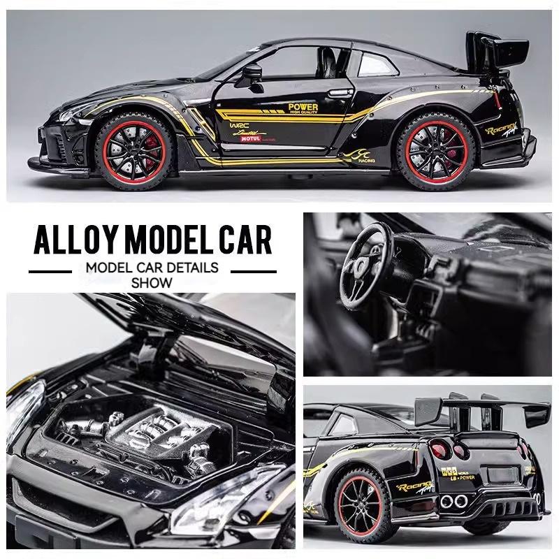 1/32 Scale Nissan GTR R35 Alloy Sports Car Diecast Model Sound & Light Desktop Collection Decorative Gift Boys Display Ornament
