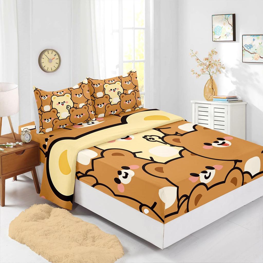 Cute Cartoon Cat Pattern Bed Hat Four-Piece Bedding Set Bedroom Dormitory Bedding Decoration