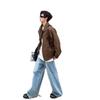 Men's Autumn Punk Brown Distressed Leather Motorcycle Jacket with Turn-Down Collar