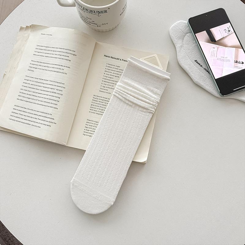 

Белые короткие носки - Легкий стиль Весна/Лето, Милое кружево, Длина до середины голени, Однотонные, Простой сетчатый дизайн, Без косточек 1 pair